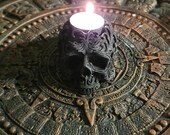 Black Skull candle holder, Skull candle burner, skull air plant pot, skull statue, Halloween candle holder, Indoor and outdoor
