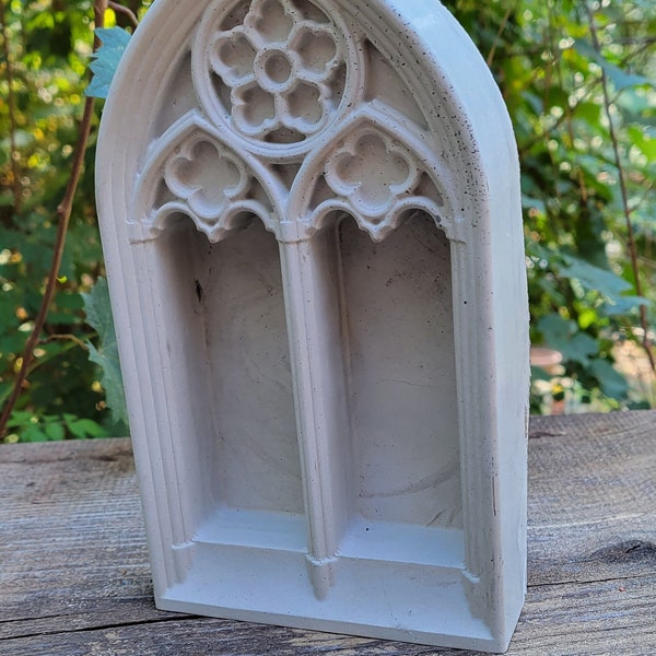 Gothic cathedral window hanging or tabletop fine mortar statue 7x4 inches oddities shelf