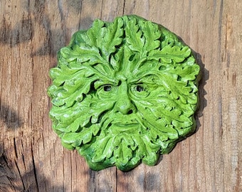 Grüner Mann Wandbehang, grüne Mann Statue, grünes Gesicht, grüne Mann Maske, Gartenverzierung grünes Mann skurriles Wohndekor