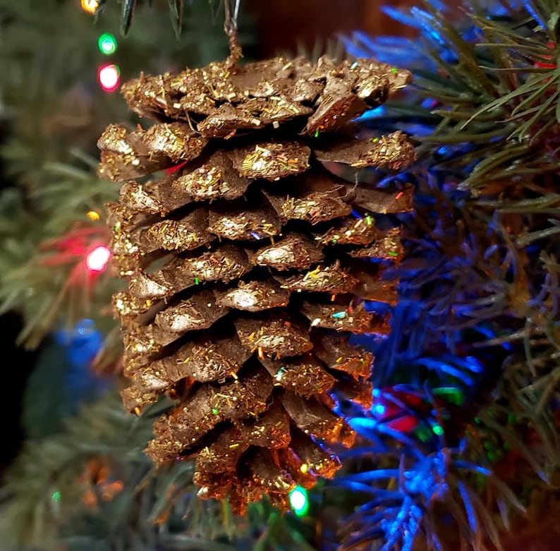 Gold Pine Cones Christmas Pine Cones Gold Glitter Pine Cone Etsy