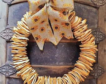 Fragrant orange slices wreath for fall decorating, handmade primitive orange wreath autumn decor dried fruit wreath fall floral with bow.