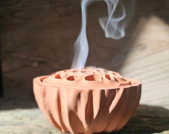 Lotus Pod incense holder smudge pot insense burner Sacred Lotus statue decoration terra cotta unpainted