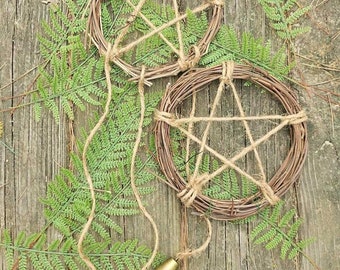 Pentacle star wreath cowboy wreath 7" diameter primitive wire wreath rustic wedding décor rustic  or witch bells