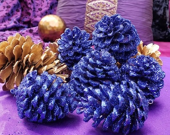 Frozen Ornament Midnight blue Christmas pine cones blue glitter pine cone ornament blue Christmas ornament SET OF 6 Holiday DIY