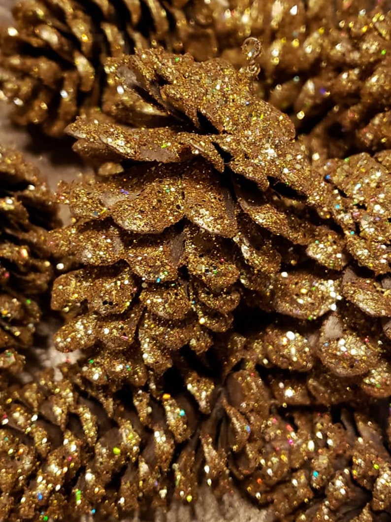 Gold Pine Cones Christmas Pine Cones Gold Glitter Pine Cone Etsy