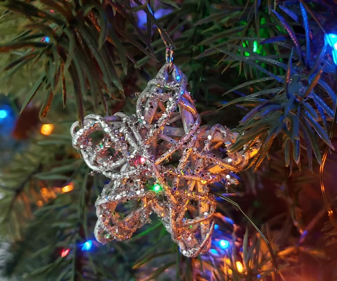 Silver Star Ornament Christmas Silver Glitter Ornament Glitter Etsy