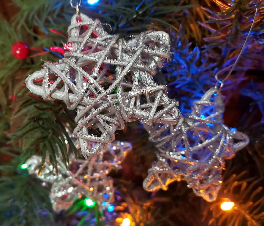 Silver Star Ornament Christmas Silver Glitter Ornament Glitter Star