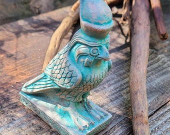 Blue Egyptian Horus statue, Patina Horus decoration, Egyptian Horus gift, terra cotta Horus statue,  terra cotta Egyptian statue