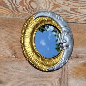 Sun and Moon mirror, Celestial crescent moon mirror, concrete mirror patio mirror art nouveau mirror Whimsical home decor image 5