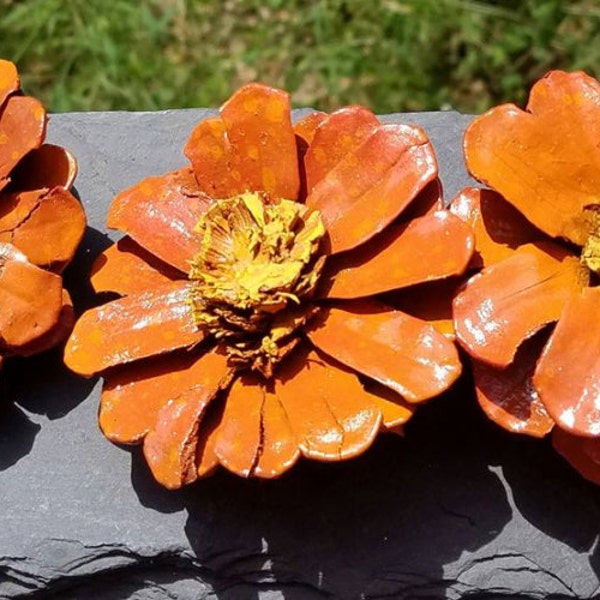 Painted Pine cones daisy Flowers Pine cone Zinnia Flowers Zinnia Pine cone Orange daisy  SET OF THREE zinnia pinecone wreath flower pinecone