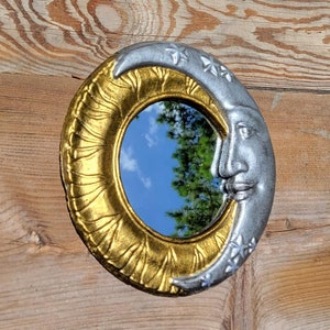 Sun and Moon mirror, Celestial mirror, crescent moon mirror, moon mirror, sun mirror, concrete mirror patio mirror art nouveau mirror