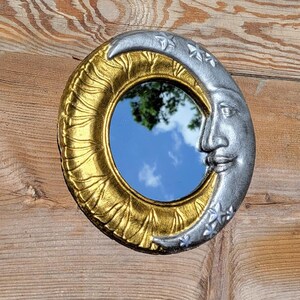Sun and Moon mirror, Celestial crescent moon mirror, concrete mirror patio mirror art nouveau mirror Whimsical home decor image 2