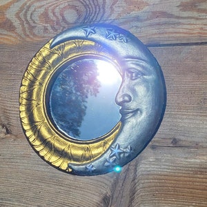 Sun and Moon mirror, Celestial crescent moon mirror, concrete mirror patio mirror art nouveau mirror Whimsical home decor image 6