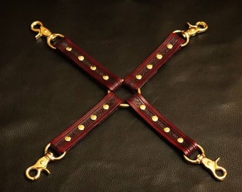 Leather 4 Point Hogtie Restraint, BDSM Gear, Bondage Gear, Submissive Gear, Slave Gear, Cuff Connector, BDSM Accessories, Pet Play Mature