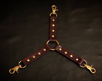 3 Point Leather Hogtie Restraint, Bondage, Bdsm, Submissive, Slave, Cuff Collar Connector, Petplay, Ddlg, Fetish Accessories, Mature, Kink