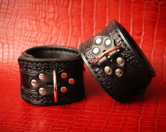 BDSM Leather Wrist cuffs, Bondage Cuffs, Wrist Restraints, Bondage Restraints, Submissive Cuffs, Slave Cuffs, Slave Gear, Mature, Sub Cuffs