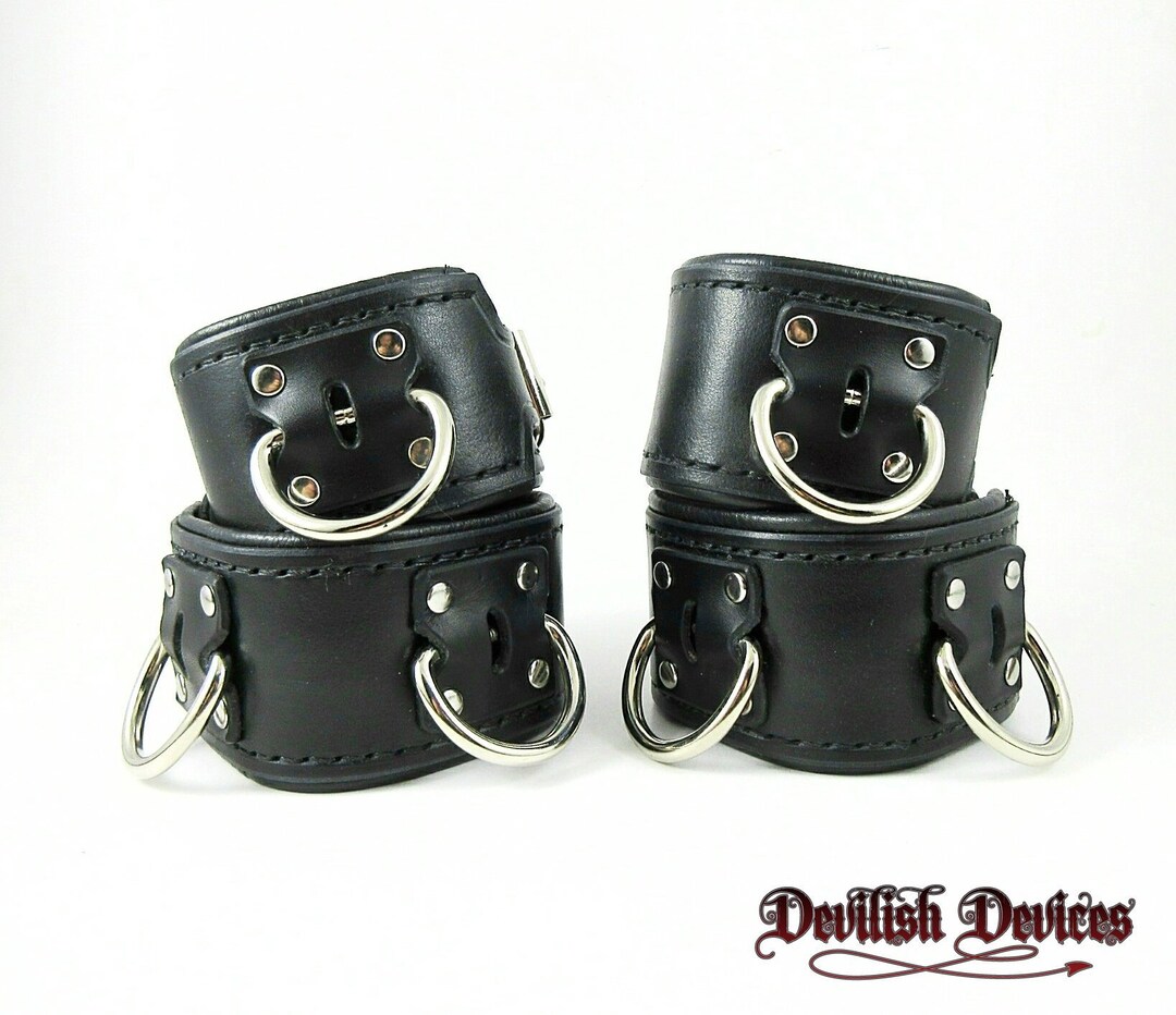 Leather BDSM Wrist and Ankle Cuff Set, Locking Cuffs, Slave Cuffs ...