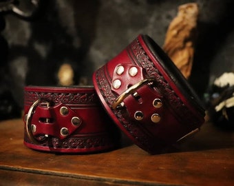 BDSM Leather Ankle Cuffs, Submissive Cuffs, Slave Cuffs, Bondage Cuffs, Leather Restraints, Fetishwear, Ddlg, Petplay, Mature, Bdsm Gear