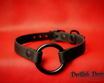 Monochrome Black Vegan Leather Collar, BDSM, Day Collar, O Ring Collar, Submissive Collar, Slave Collar, Sub Collar, Biothane, Mature, Kink