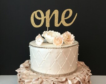 Cursive One Cake Topper, gold glitter cake topper, First Birthday Cake Topper, one cake topper