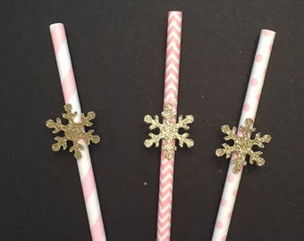 Snowflake Party Straws, Customize Assorted Colors Paper Straws, Party Straws, Pick your colors!, Pink and White Paper Straws