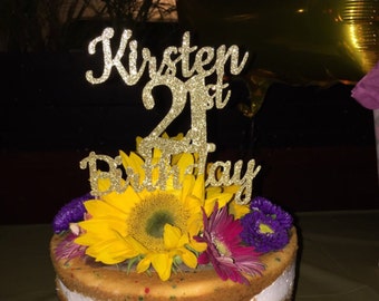 ANY NAME & NUMBER Gold Glitter 21st Birthday Cake Topper, 21 and Fabulous Birthday, Customized Birthday Topper