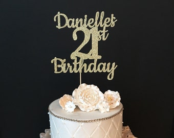ANY NAME & NUMBER Gold Glitter 21st Birthday Cake Topper, 21 and Fabulous Birthday, Customized Birthday Topper
