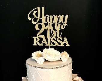 ANY NAME & NUMBER Gold Glitter 21st Birthday Cake Topper, 21 and Fabulous Birthday, Customized Birthday Topper