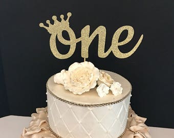 Cursive One Cake Topper, gold glitter cake topper, First Birthday Cake Topper, one cake topper