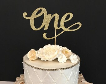 Cursive One Cake Topper, gold glitter cake topper, First Birthday Cake Topper, one cake topper