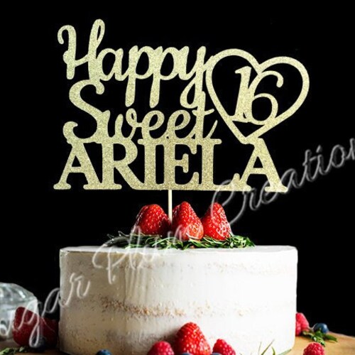 Any Name Glitter Happy Sweet 16 Birthday Cake Topper Sweet Etsy
