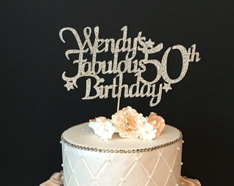 ANY NAME & NUMBER Gold Glitter 50th Birthday Cake Topper, 50 and Fabulous Birthday, Customized Birthday Topper