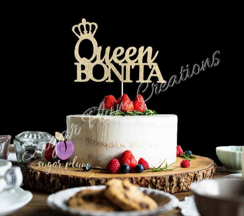 Queen Birthday Topper Gold Glitter Personalized Cake Topper Etsy