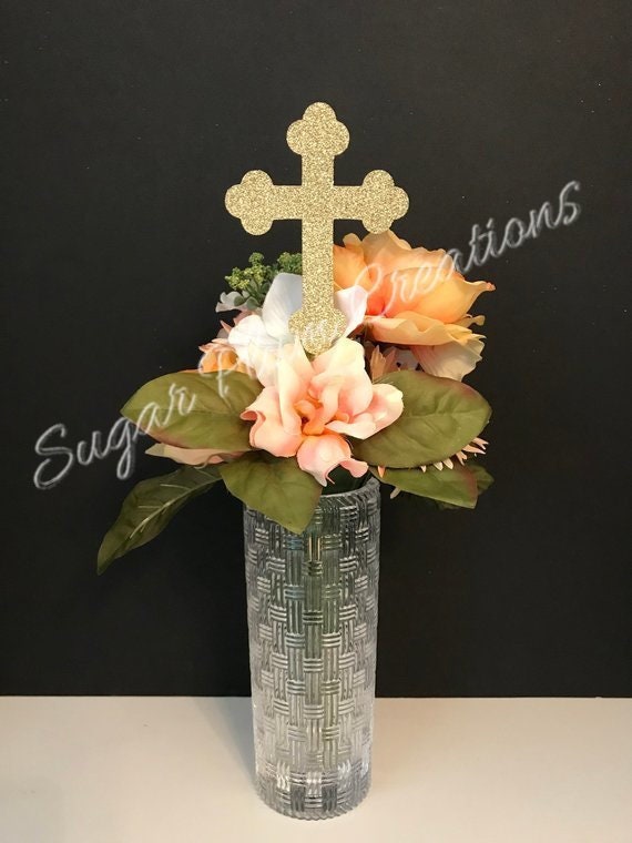 Baptism Centerpieces Christening Centerpieces Gold Glitter Etsy