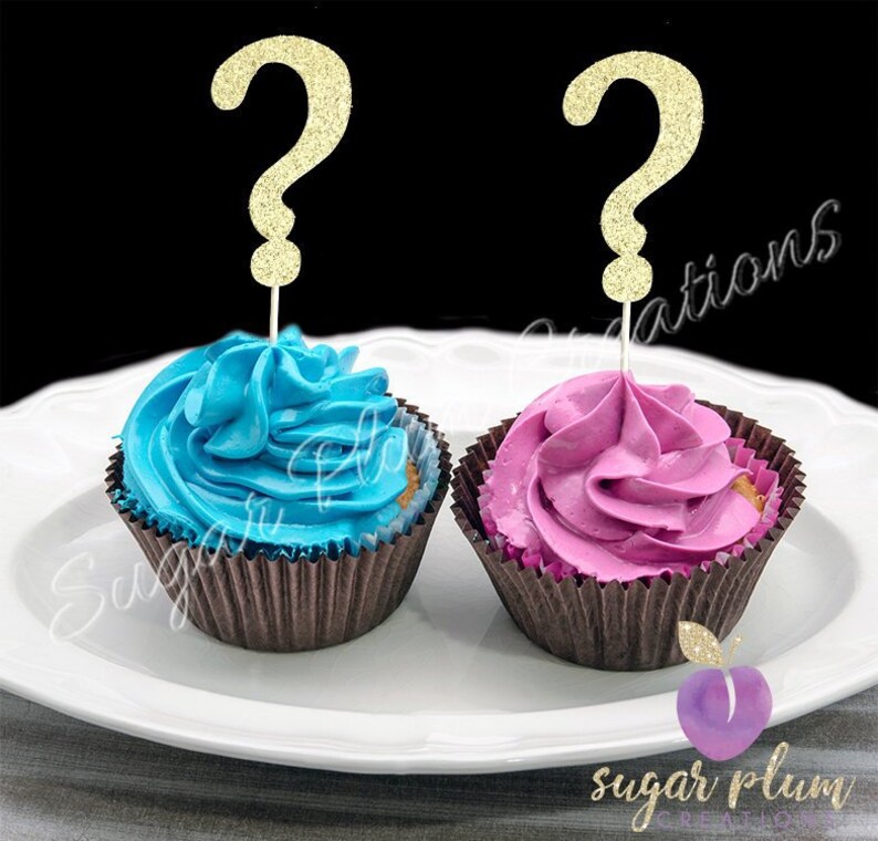 Set of 12 Question Mark Cupcake Topper Gender Reveal Cupcake Etsy