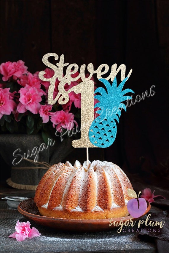 ANY NAME Happy Birthday Cake Topper Tropical Birthday Cake Topper Flamingo Pineapple Topper