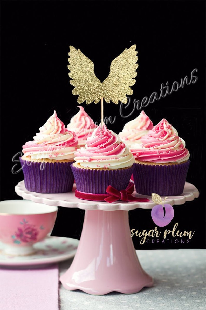 Set of 12 Angel Wings Cupcake Topper Baby Shower Cupcake Etsy