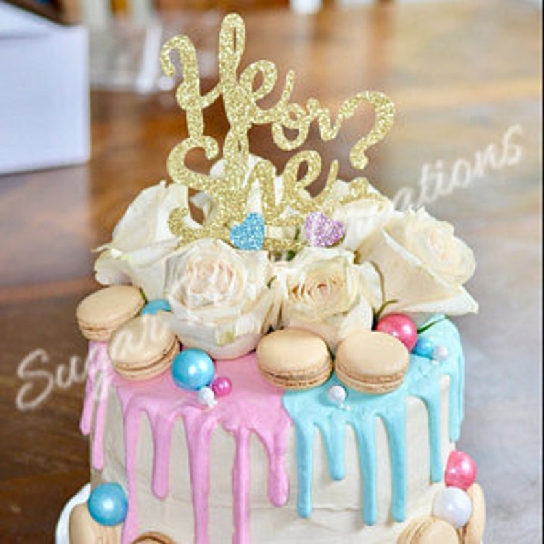 He or She Cake Topper Baby Sprinkle Cake Topper Baby Shower Etsy