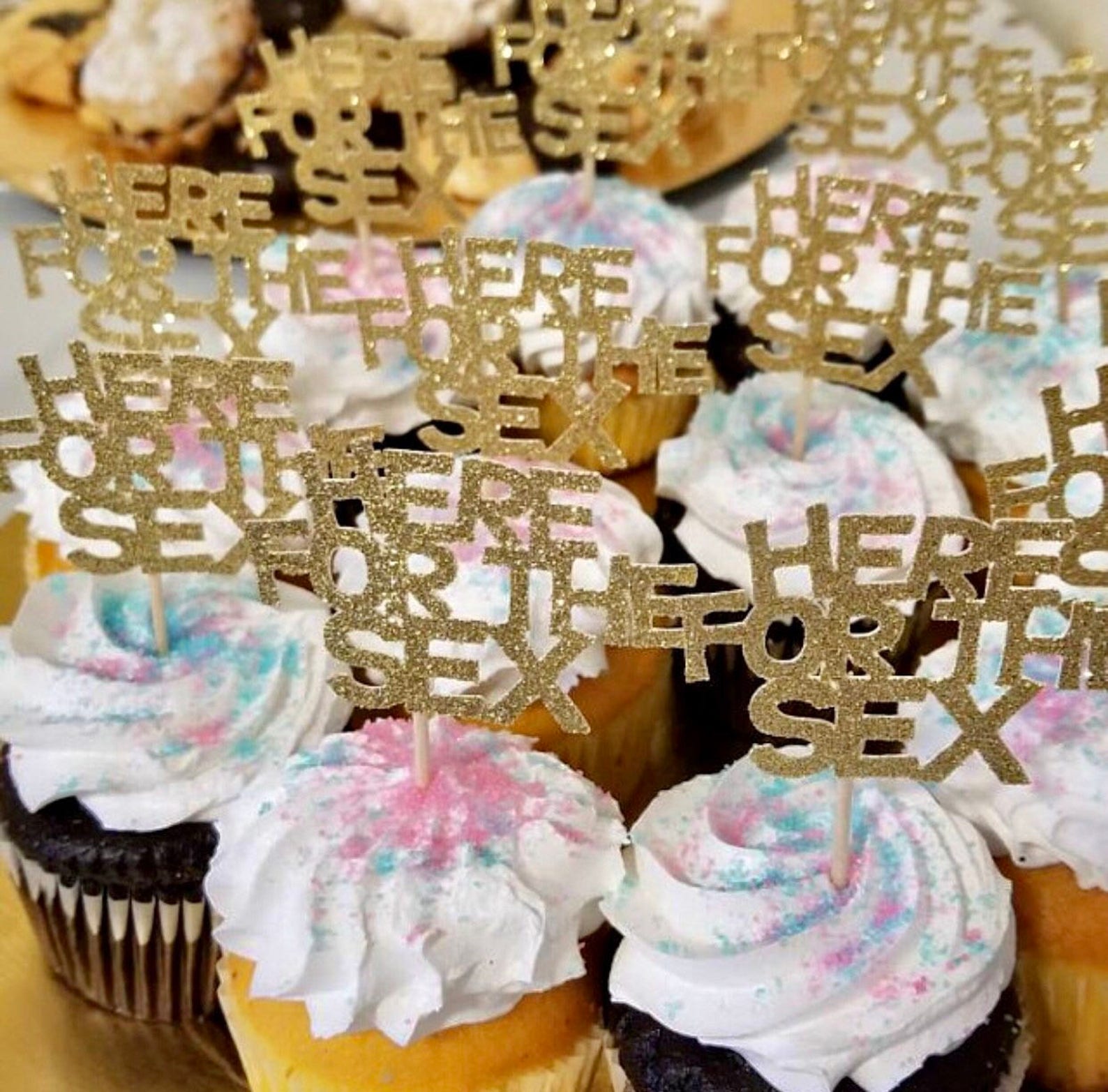 Set Of 12 Here For The Sex Cupcake Topper Gender Reveal Etsy