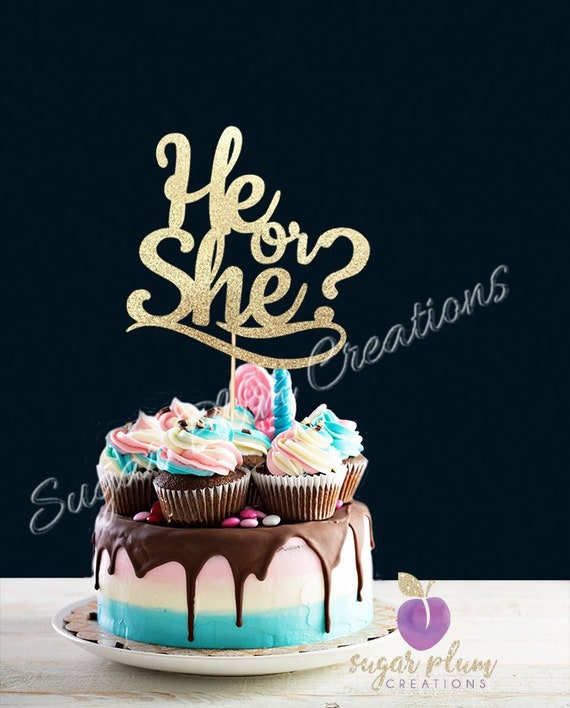 He Or She Cake Topper Baby Sprinkle Cake Topper Baby Shower Etsy