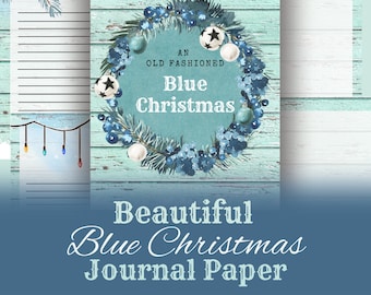 Blue Christmas Journal Paper, Lined Writing Paper, Digital Paper Pack, Cute Memo Pad, To Do List Notepad Download, Printable Stationary