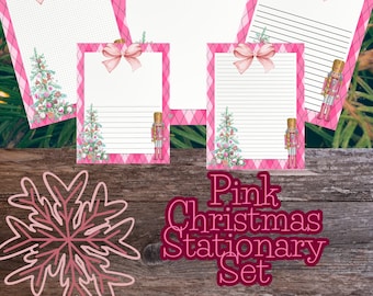 Pink Christmas Newsletter Paper, Printable Stationary Set, Journal Paper, Lined Writing Paper, Cute Memo Pad, To Do List Notepad Download