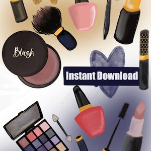 Digital Makeup Clipart, Cosmetics Clipart, Beauty Clipart, Lipstick, Blush, Earrings, Nail Polish, PNG
