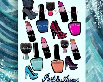 Makeup Planner PNG, Beauty Clipart, planner girl png, high heel clipart, beauty products clipart, Makeup clipart bundle, nail polish clipart