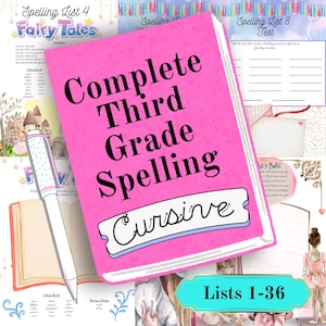 3rd Grade Spelling Curriculum | Guided Journal Prompts | Cursive Handwriting | Penmanship | Homeschooling Quiet Book | Printable Busy Binder
