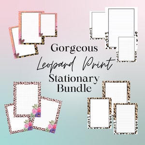 Leopard Digital Paper Bullet Journal Pages Dot Grid Journal Letter Writing Paper Floral Stationary Cute Memo Pad Writing Pad Lined