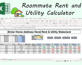 Split Rent & Utility Roommate Expenses Calculator Template Excel Spreadsheet - 5 Roommate Template
