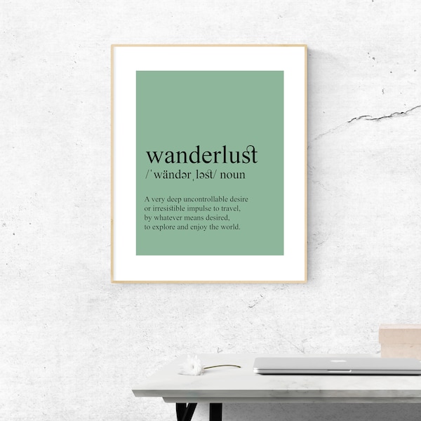 4 DIGITAL DOWNLOADS | Wanderlust Definition Forest Green| Typography Wall Art | Downloadable Prints | Printable Wall Art & Decor | Quote