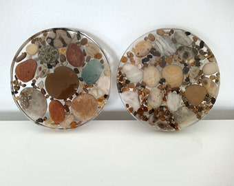 Great Lakes Resin Coasters, Petoskey Stones, Fossils, Jasper, Hexagonaria, Beach Decor