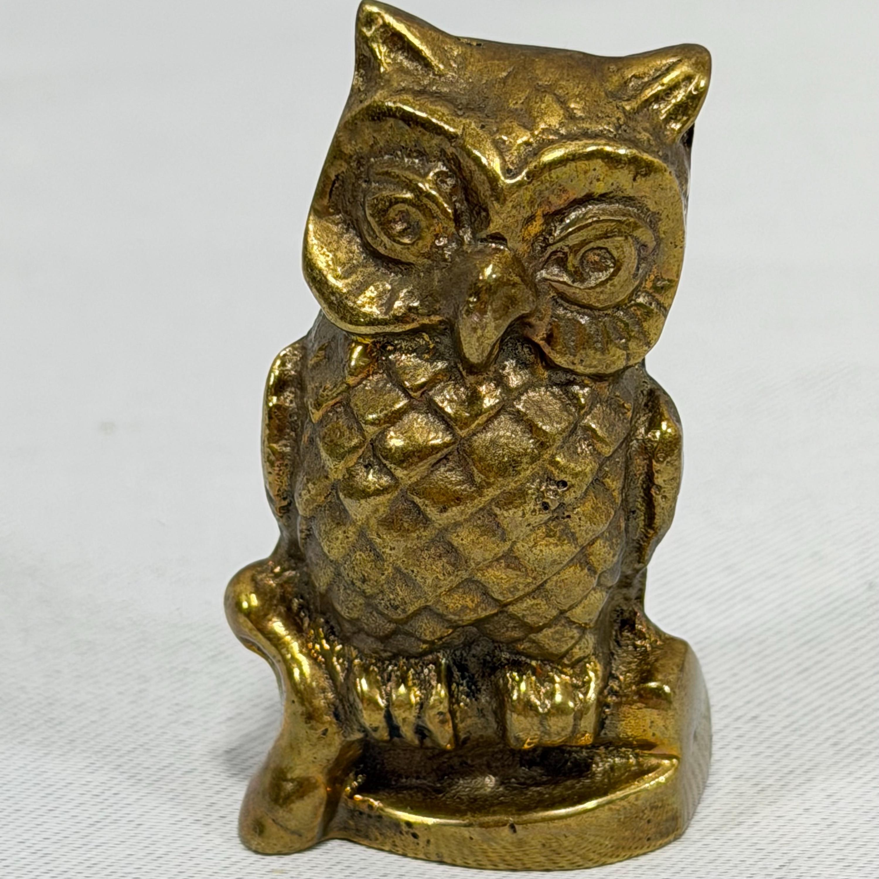 Vintage Brass Owl Mini Figurine Trinkets 2” X 1”